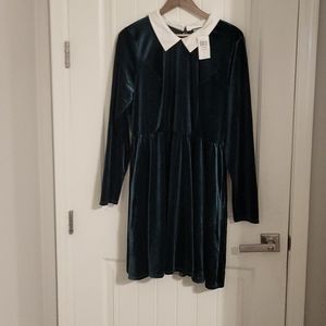 NWT XL Hot Topic Green velvet dress with Peter pan collar